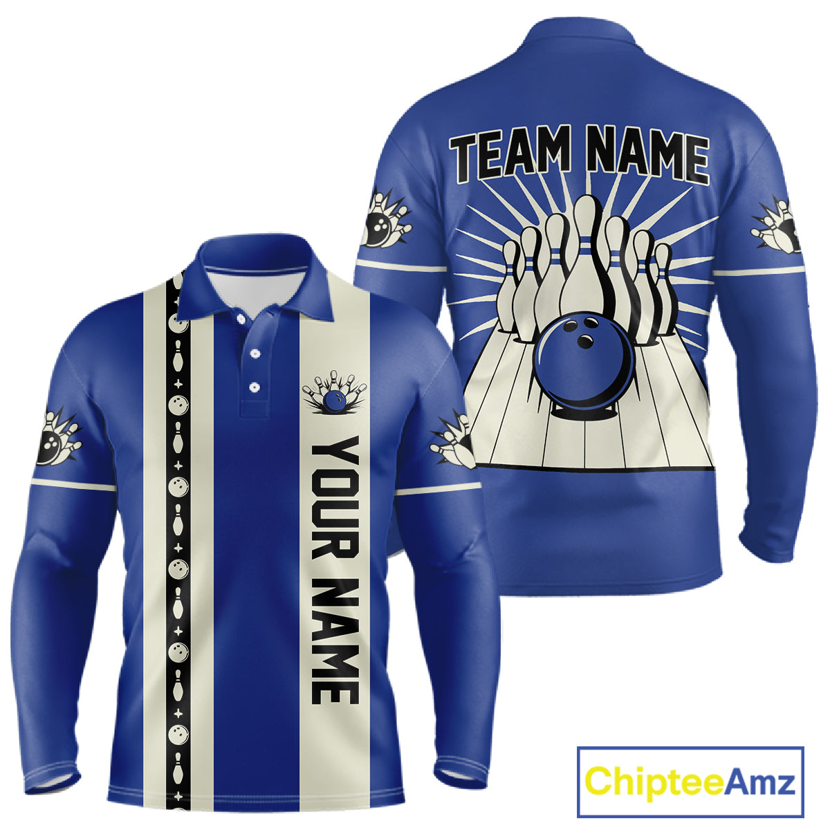 Blue Retro Bowling Polo, Quarter Zip Shirts For Men Custom Vintage Bowling Team Jerseys NQS11212