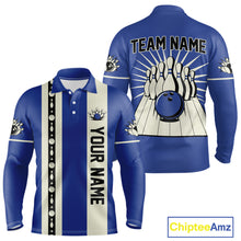 Load image into Gallery viewer, Blue Retro Bowling Polo, Quarter Zip Shirts For Men Custom Vintage Bowling Team Jerseys NQS11212