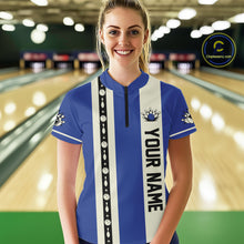 Load image into Gallery viewer, Blue Retro Bowling Polo, Quarter Zip Shirts For Women Custom Vintage Bowling Team Jerseys NQS11212