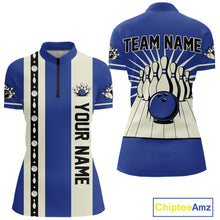 Load image into Gallery viewer, Blue Retro Bowling Polo, Quarter Zip Shirts For Women Custom Vintage Bowling Team Jerseys NQS11212