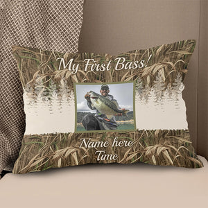 Personalized camo fishing custom photo Canvas, Linen Throw Pillown gift for fishing lovers NQS7033