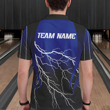 Load image into Gallery viewer, Black and Blue Lightning thunder Bowling Polo, Quarter Zip shirts for Men Custom Bowling Team Jerseys NQS9346