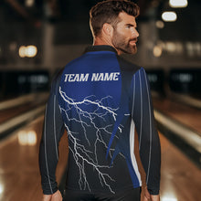 Load image into Gallery viewer, Black and Blue Lightning thunder Bowling Polo, Quarter Zip shirts for Men Custom Bowling Team Jerseys NQS9346