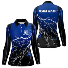 Load image into Gallery viewer, Black and Blue Lightning thunder Bowling Polo, Quarter Zip shirts for Women Custom Bowling Team Jersey NQS9346