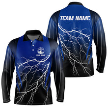 Load image into Gallery viewer, Black and Blue Lightning thunder Bowling Polo, Quarter Zip shirts for Men Custom Bowling Team Jerseys NQS9346