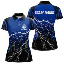 Load image into Gallery viewer, Black and Blue Lightning thunder Bowling Polo, Quarter Zip shirts for Women Custom Bowling Team Jersey NQS9346