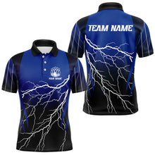 Load image into Gallery viewer, Black and Blue Lightning thunder Bowling Polo, Quarter Zip shirts for Men Custom Bowling Team Jerseys NQS9346