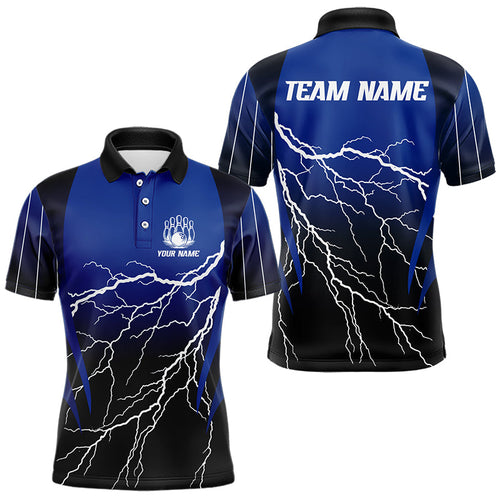 Black and Blue Lightning thunder Bowling Polo, Quarter Zip shirts for Men Custom Bowling Team Jerseys NQS9346