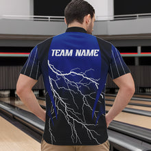 Load image into Gallery viewer, Black and Blue Lightning thunder Bowling Polo, Quarter Zip shirts for Men Custom Bowling Team Jerseys NQS9346