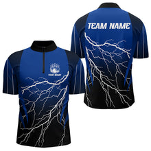 Load image into Gallery viewer, Black and Blue Lightning thunder Bowling Polo, Quarter Zip shirts for Men Custom Bowling Team Jerseys NQS9346