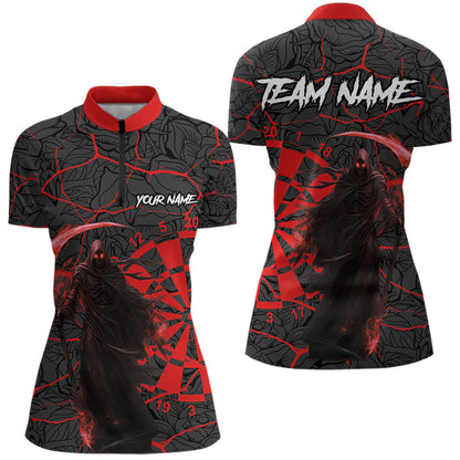 Women Darts shirts Custom black and red reaper skull Darts Team Jerseys, Darts gifts NQS9481