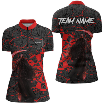 Women Darts shirts Custom black and red reaper skull Darts Team Jerseys, Darts gifts NQS9481