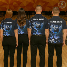 Load image into Gallery viewer, Custom Blue Butterfly Bowling 1/4 zip, Polo Shirt For Women, Bowling Team Shirt With Butterflies NQS11612