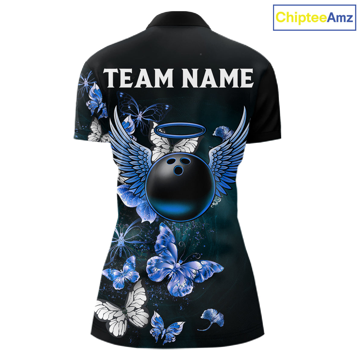 Custom Blue Butterfly Bowling 1/4 zip, Polo Shirt For Women, Bowling Team Shirt With Butterflies NQS11612