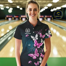 Load image into Gallery viewer, Custom Pink Butterfly Bowling Polo, 1/4 zip jerseys For Women, Bowling Team Shirt With Butterflies NQS11614