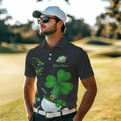 Green shamrock golf ball clubs Lucky Men polo golf shirts Custom St Patrick Day black team golf jersey NQS9644