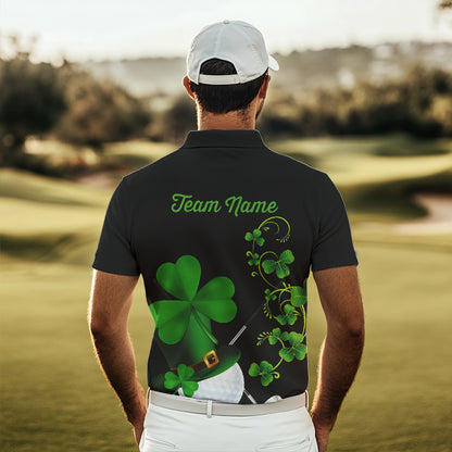 Green shamrock golf ball clubs Lucky Men polo golf shirts Custom St Patrick Day black team golf jersey NQS9644