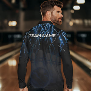 Black and Blue Lightning Thunder Lion Bowling Shirt For Men Custom Lion Bowling Team Jerseys NQS9645