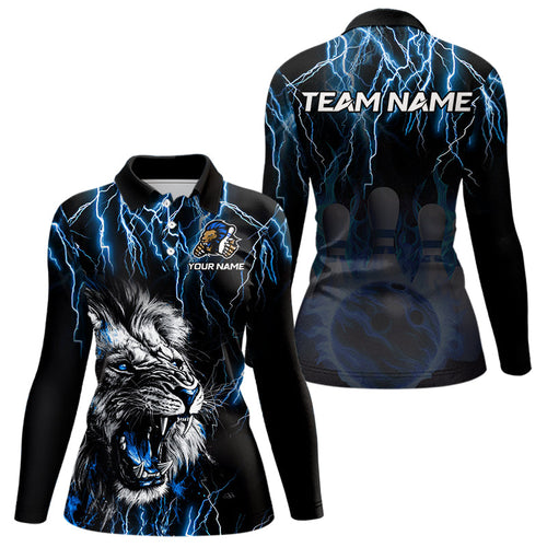 Black and Blue Lightning Thunder Lion Bowling Shirt For Women Custom Lion Bowling Team Jerseys NQS9645