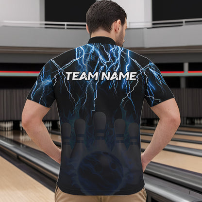 Black and Blue Lightning Thunder Lion Bowling Shirt For Men Custom Lion Bowling Team Jerseys NQS9645