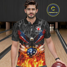 Load image into Gallery viewer, Black and Orange Flame American Flag Eagle Bowling Shirt For Men Custom Patriotic Bowling Team Jersey NQS11722
