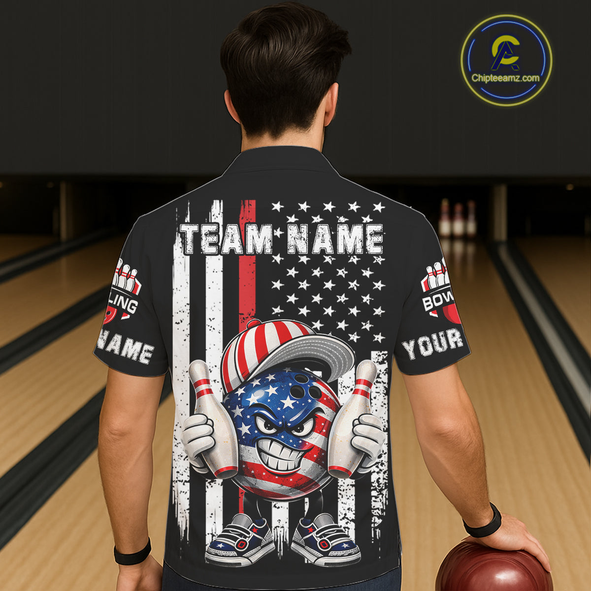 Black American Flag Funny Bowling Button-up Shirt Custom Patriotic Hawaiian Bowling Team Jersey NQS11723