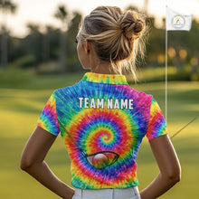 Load image into Gallery viewer, Colorful rainbow tie-dye golf polo shirt for Women custom Ladies golf outfit, personalized golf gifts NQS11724