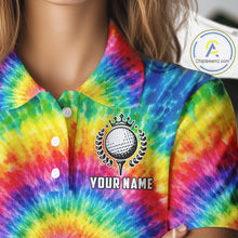 Load image into Gallery viewer, Colorful rainbow tie-dye golf polo shirt for Women custom Ladies golf outfit, personalized golf gifts NQS11724