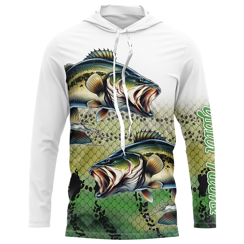 Largemouth Bass Fishing Customize Green scales UV Protection Long sleeve Fishing Shirts, bass jerseys NQS266