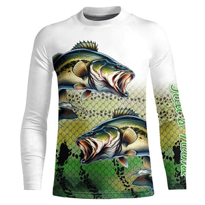 Largemouth Bass Fishing Customize Green scales UV Protection Long sleeve Fishing Shirts, bass jerseys NQS266