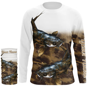 Flathead Catfish Fishing Customize UV Protection Long Sleeve Fishing Shirts, Personalized Fishing Gift NQS271