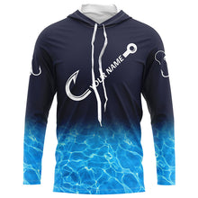 Load image into Gallery viewer, Personalized blue water camo fish hook Long Sleeve Fishing Shirts, Tournament Fishing Jerseys NQS7439