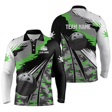 Load image into Gallery viewer, Mens polo bowling shirts Custom black ball green camo Bowling Team Jersey, gift for Bowlers NQS5422