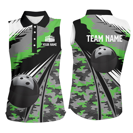 Custom sleeveless bowling shirt for women – personalized team jersey front view
