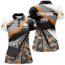 Load image into Gallery viewer, Womens bowling polo shirts Custom black ball orange camo Bowling Team Jersey, gift for Bowlers NQS5423