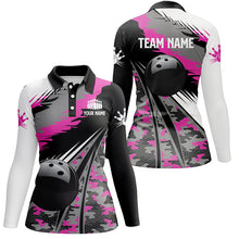 Load image into Gallery viewer, Womens bowling polo shirts Custom black ball pink camo Bowling Team Jersey, gift for girl Bowlers NQS5424