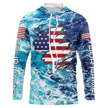 Load image into Gallery viewer, Blue sea wave ocean camo American flag patriot shirt Custom sun protection fishing long sleeve shirts NQS5429