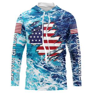 Blue sea wave ocean camo American flag patriot shirt Custom sun protection fishing long sleeve shirts NQS5429