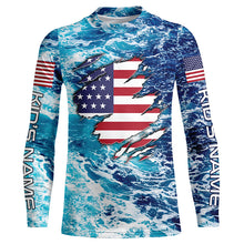 Load image into Gallery viewer, Blue sea wave ocean camo American flag patriot shirt Custom sun protection fishing long sleeve shirts NQS5429