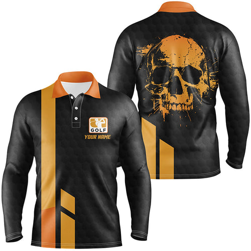 Black and yellow mens golf polo shirts custom skull golf shirt, golf outfits for men NQS7595