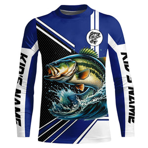 Personalized Largemouth Bass fishing Long Sleeve Performance Fishing Shirt, Bass fishing jersey | Blue NQS7598