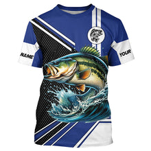 Load image into Gallery viewer, Personalized Largemouth Bass fishing Long Sleeve Performance Fishing Shirt, Bass fishing jersey | Blue NQS7598