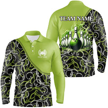 Load image into Gallery viewer, Bowling shirts for men custom name, team name Green camo Bowling Ball and Pins, team bowling jerseys NQS7782