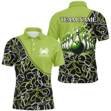 Load image into Gallery viewer, Bowling shirts for men custom name, team name Green camo Bowling Ball and Pins, team bowling jerseys NQS7782