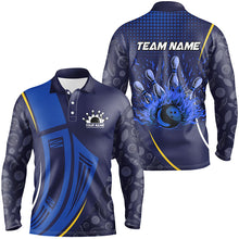 Load image into Gallery viewer, Blue camo Flame Bowling Polo, Quarter Zip shirts for men custom team bowling jerseys NQS7785