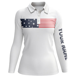 American flag white Womens golf polo shirts custom patriotic golf tops for womens, golf gifts NQS5893