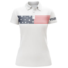 Load image into Gallery viewer, American flag white Womens golf polo shirts custom patriotic golf tops for womens, golf gifts NQS5893