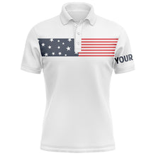 Load image into Gallery viewer, American flag white Mens golf polo shirts custom patriotic golf tops for mens, personalized golf gifts NQS5893