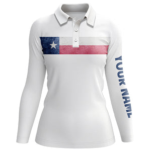 Texas flag white Womens golf polo shirts custom patriotic golf tops for womens, golf gifts NQS5894
