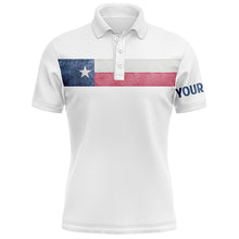 Load image into Gallery viewer, Texas flag white Mens golf polo shirts custom patriotic golf tops for mens, personalized golf gifts NQS5894